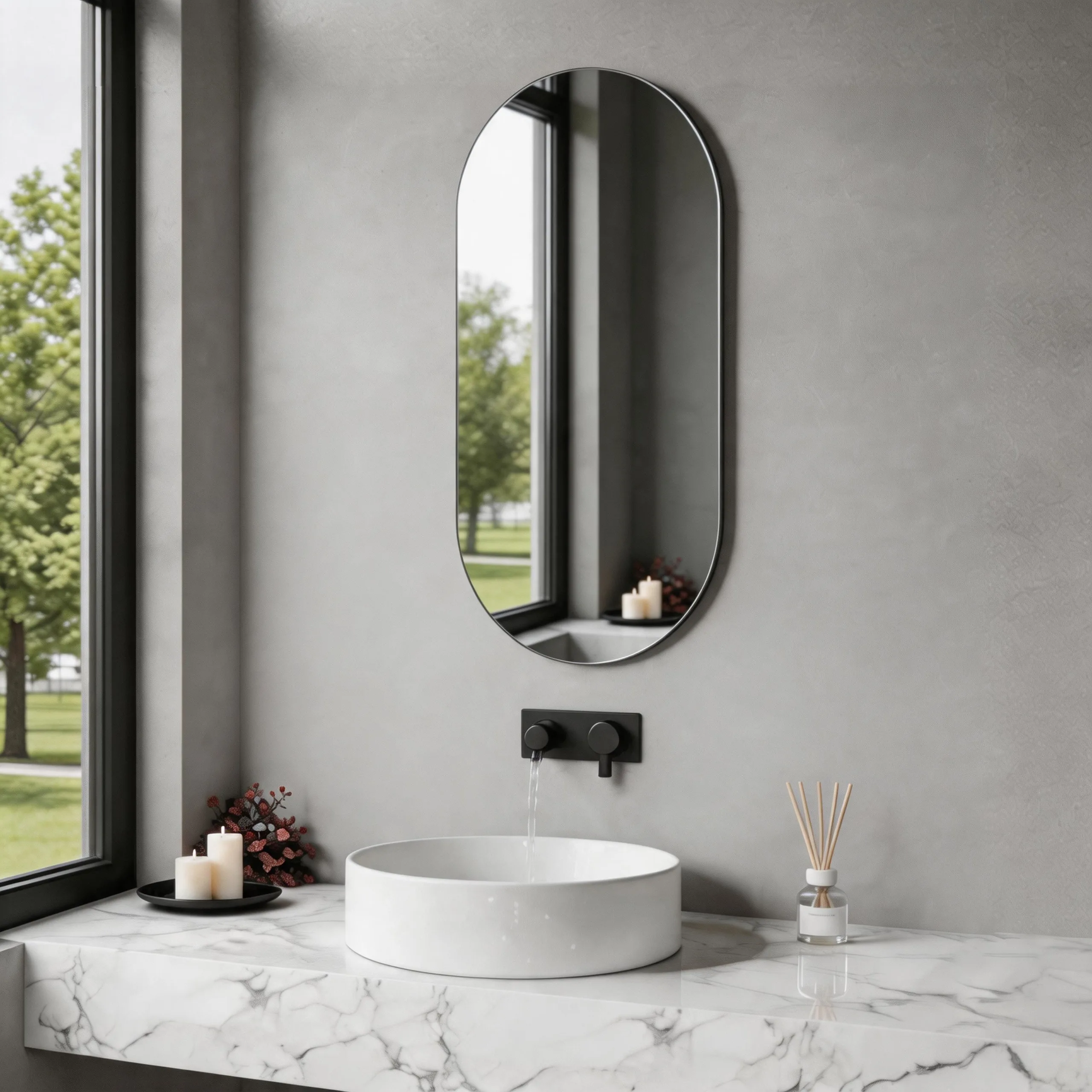 Vertical Oval Bathroom Mirror Frameless 450x900mm