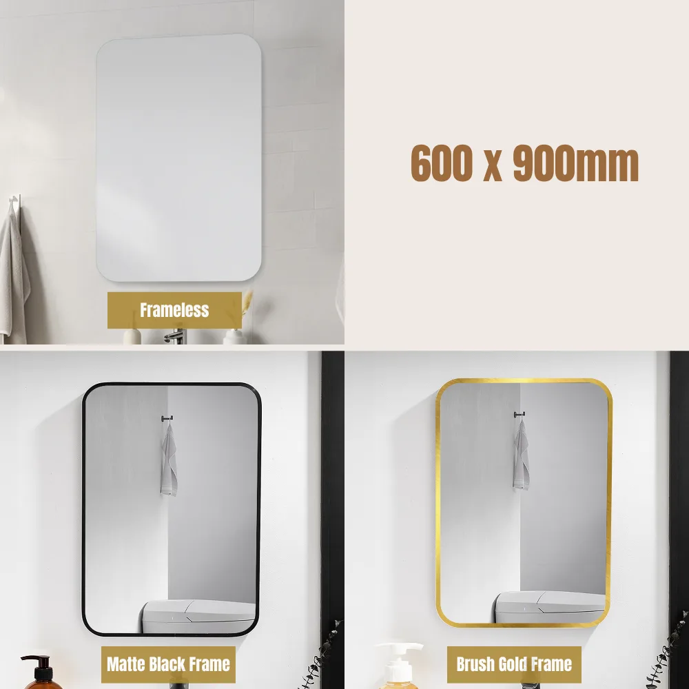 Vertical Corners Rectangular Bathroom Mirror Frameless 600x900mm