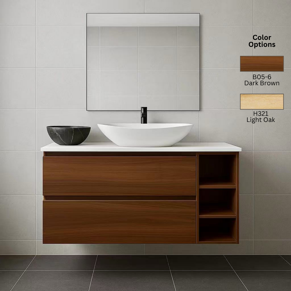 900mm Wall Hung Vanity with 2 Drawers and Open Shelves DL9046