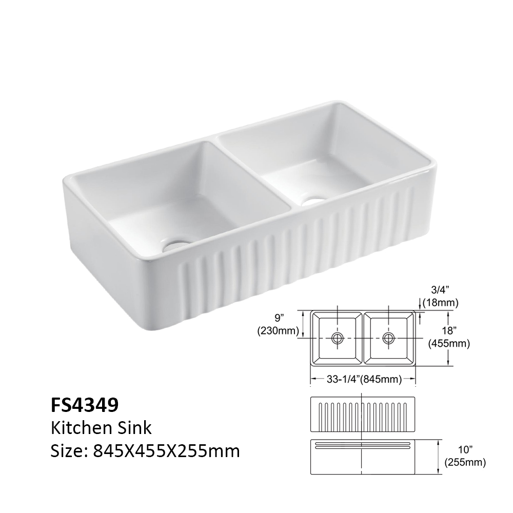 Ceramic Kitchen Sink Double bowl glossy white
