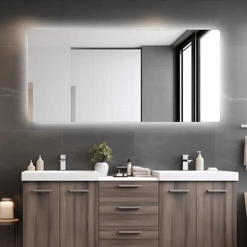 LED Horizontal Rectangular Round Conner Bathroom Mirror Frameless 1500x720mm JPM1572