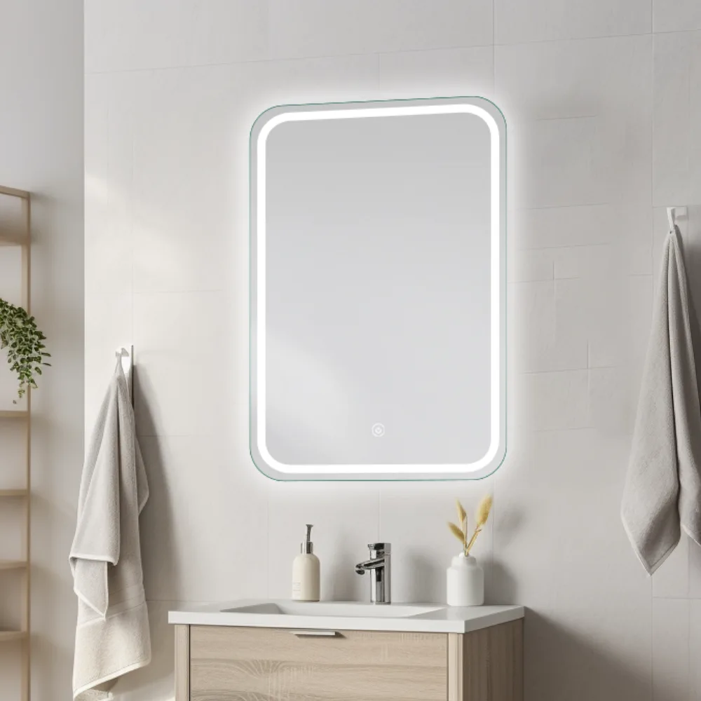 LED Vertical Corners Rectangular Bathroom Mirror Frameless 600x900mm