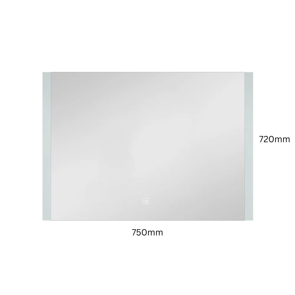 LED Horizontal Rectangular Bathroom Mirror Side Edge Frameless 750x720mm JPM7572