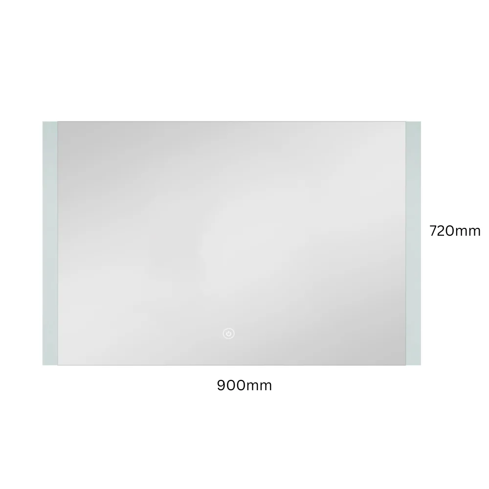 LED Horizontal Rectangular Bathroom Mirror Side Edge Frameless 900x720mm JPM9070