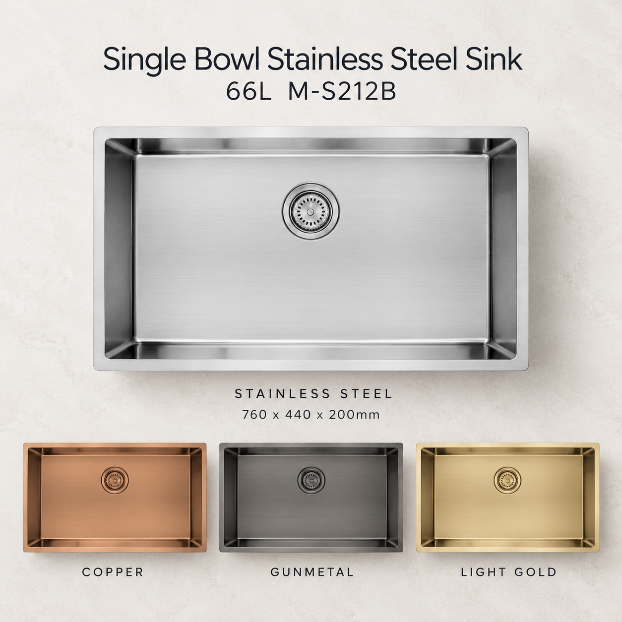 Single Bowl Stainless Steel Sink (66L) MS212