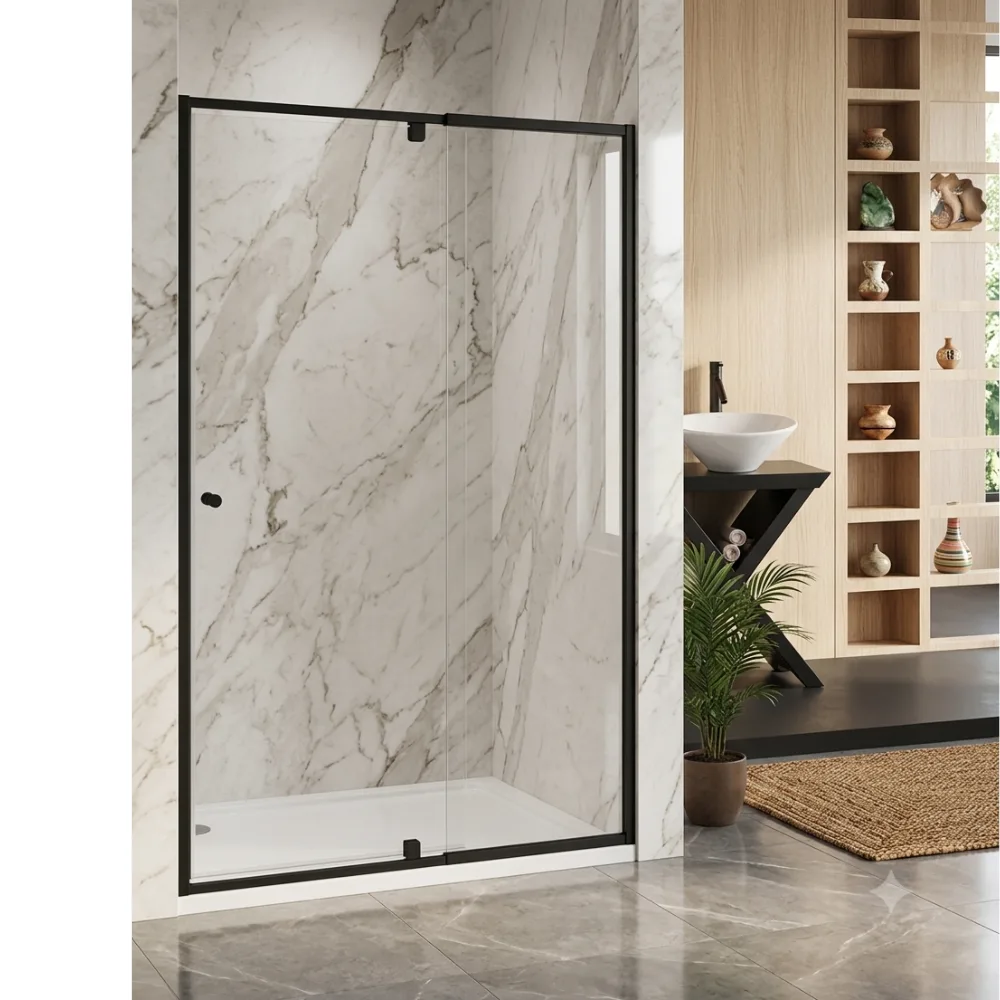 Shower Screen Glass Pivot Door Matte Black Frame