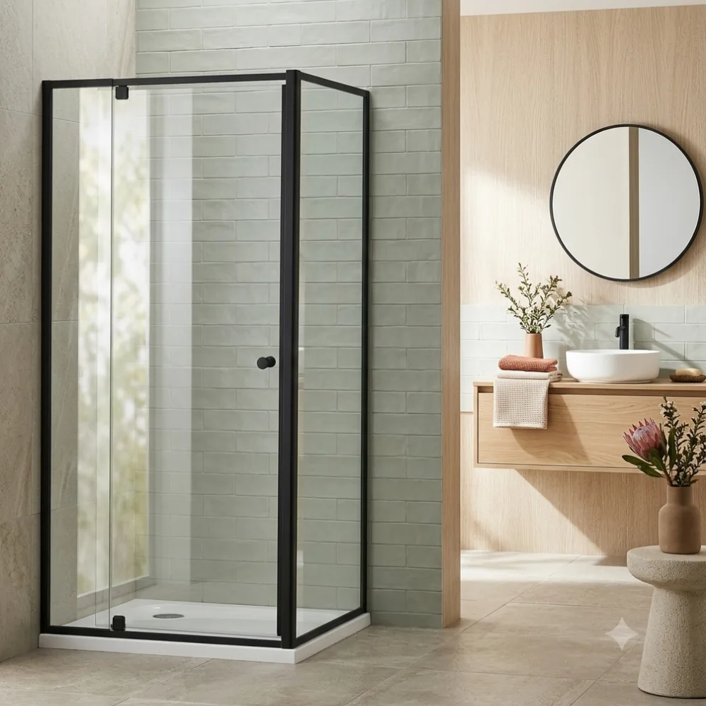 Shower Screen Glass Cabin Pivot Door Matte Black Frame