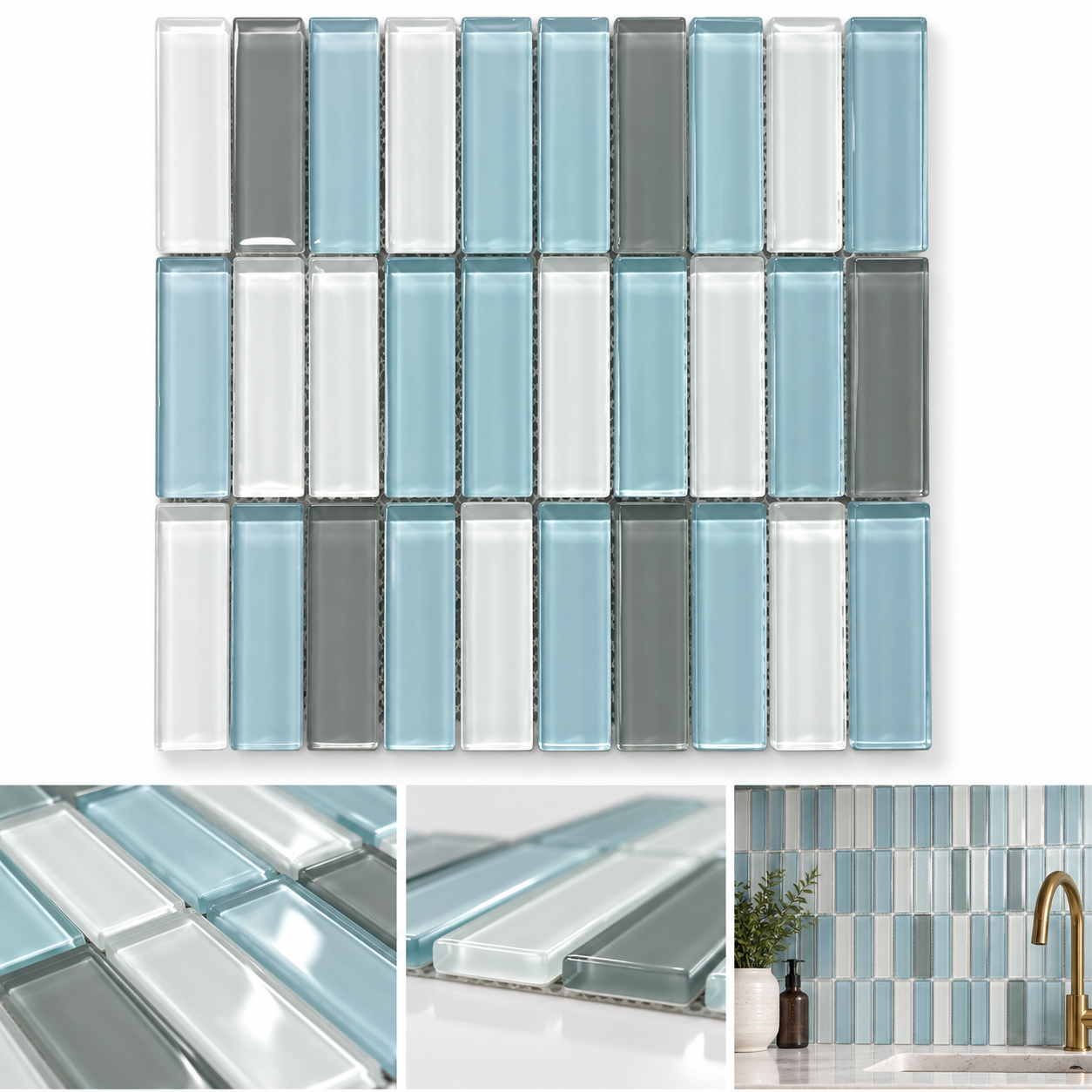 Coastal Blue Mix Glossy Glass Mosaic Tile QL415